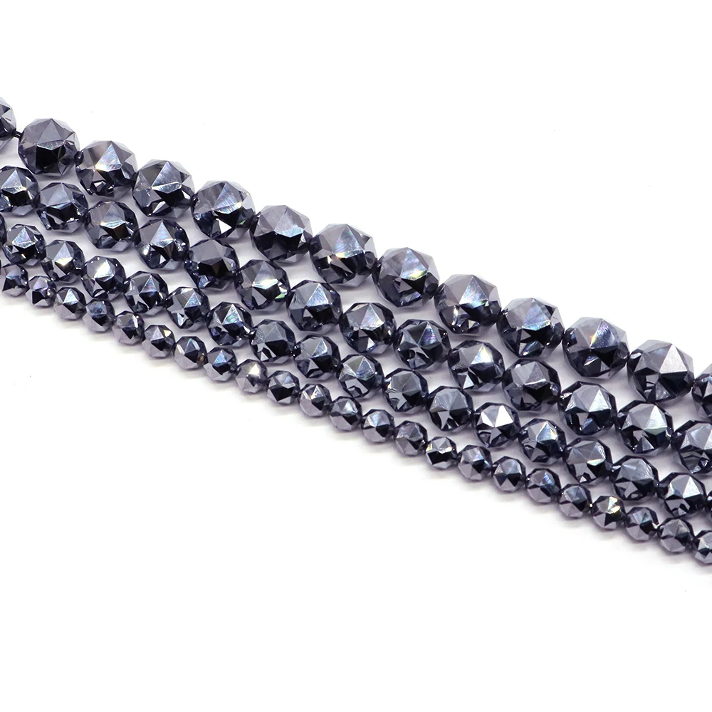 6 8 10 12 mm Natural Energy Terahertz Faceted Beads Loose Spacer Bead Jewelry Making DIY Bracelets Necklace Crafts Accessories