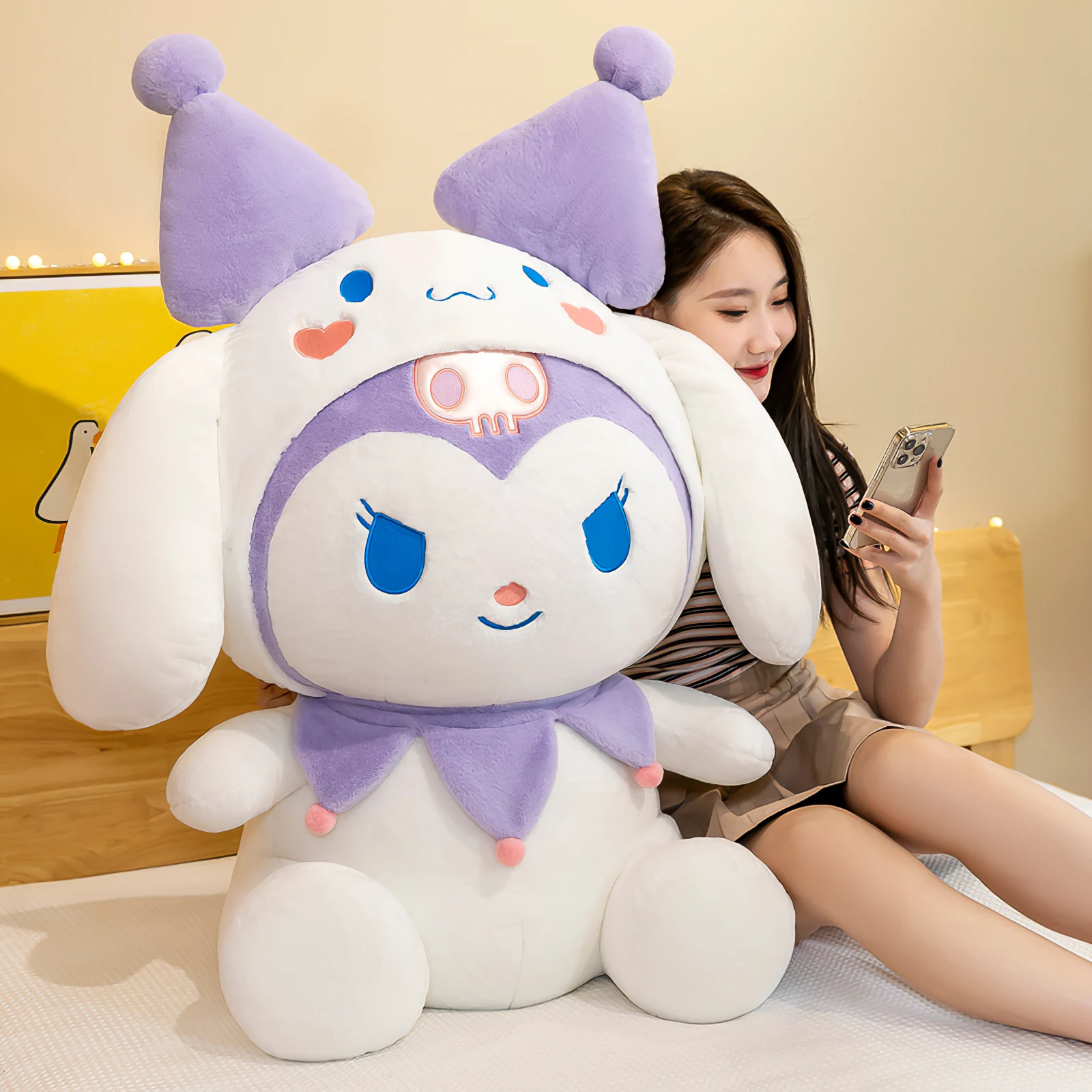 55cm New Transformation Sanrio Kuromi Plush Doll Large Size Kawaii Plushies Soft Stuffed Toy Pillow Children Girls Birthday Gift