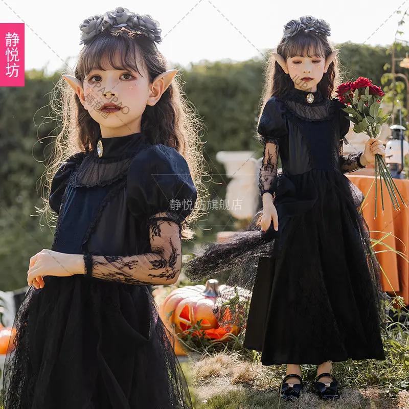 Fantasia vampiro gótico para crianças, traje infantil para meninas, dia das  bruxas, cosplay, vampiro