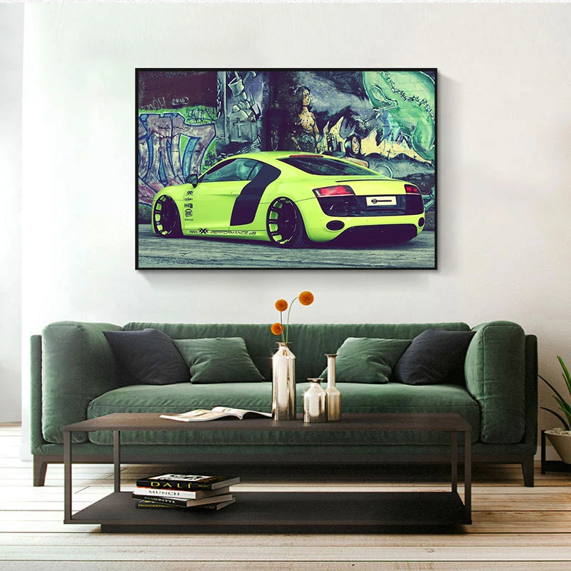 아우디 A6 아우디 R8 슈퍼카 멋진 럭셔리 스포츠카 포스터 및 인쇄 캔버스 회화 벽 예술 사진 거실 홈 장식