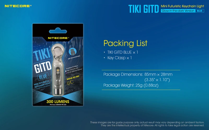 nitecore tiki gitd recarregável chaveiro luz mini lanterna futurista