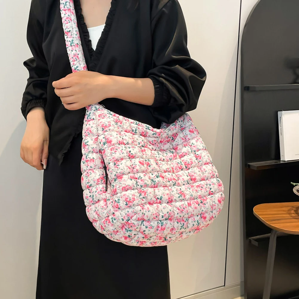 Women Puffer Bubble Tote Bag Large Soft Quilted Puffy Crossbody Bags Lightweight Casual Hobo Handbags Work Travel Shoulder Bag