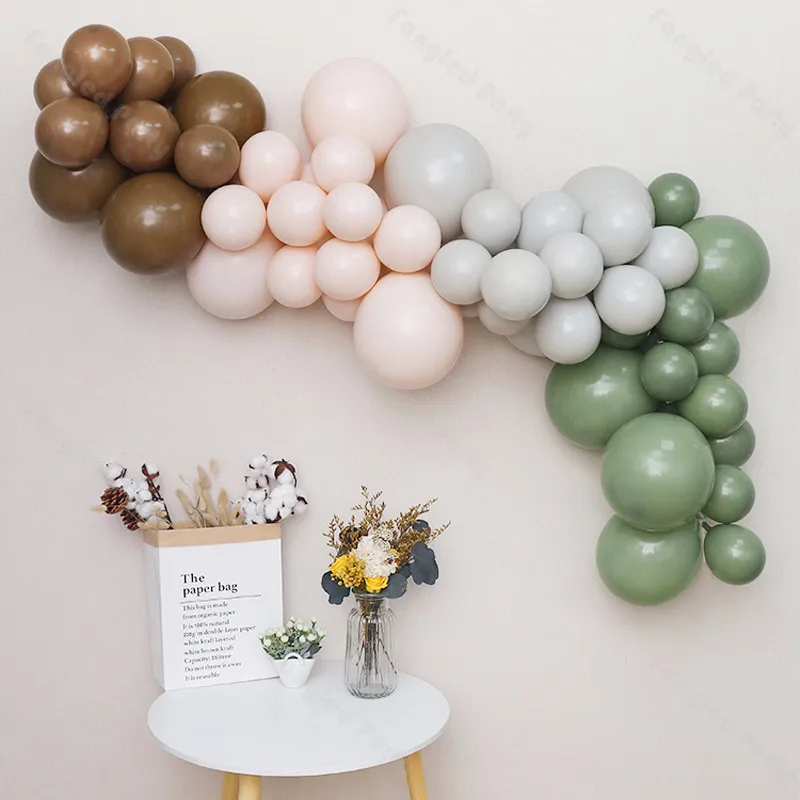 

80pcs Double Stuffed Balloon Garland Dusty Green Sand Grey Boho Matte Balloons Gender Reveal Bridal Shower Wedding Decoration