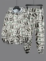 Dollar Pattern Printed Top Two Piece Men's Hooded Sweatshirt Banknote Printed Casual Hoodie Casual Fashion Sweatpants 1