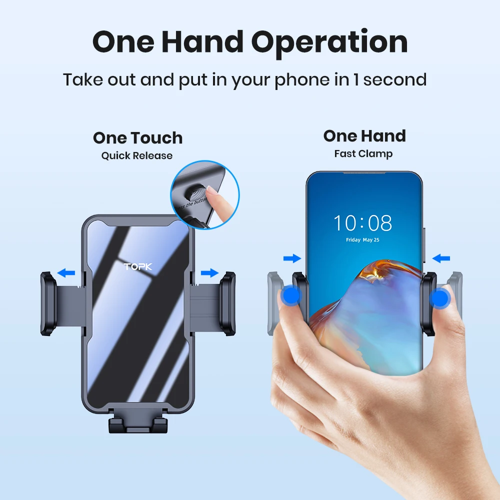 Universal Air Vent Phone Holder for Car - Adjustable Clip with 360° Rotation, Fi