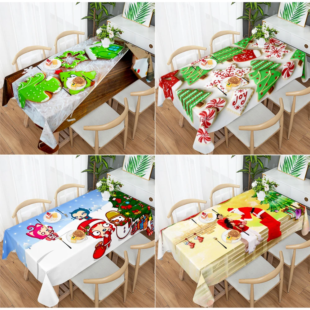 

Santa Snowman Merry Christmas Waterproof Stain Resistant Tablecloth Tablecloth Cover for Kitchen Decor Party Decorations