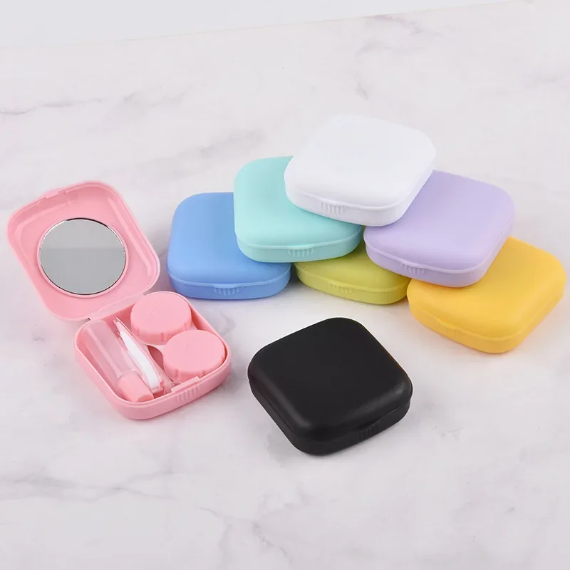 Compact Purple Pink Contact Lens Case Set with Mirror - Stylish and Portable Eyewear Storage Kit
