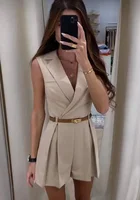 2024 Summer Elegant Women's Jumpsuit With Belt Fashion Sleeveless Turndown Collar Slim Short Jumpsuits Female Sping Lady Romper - Image 2