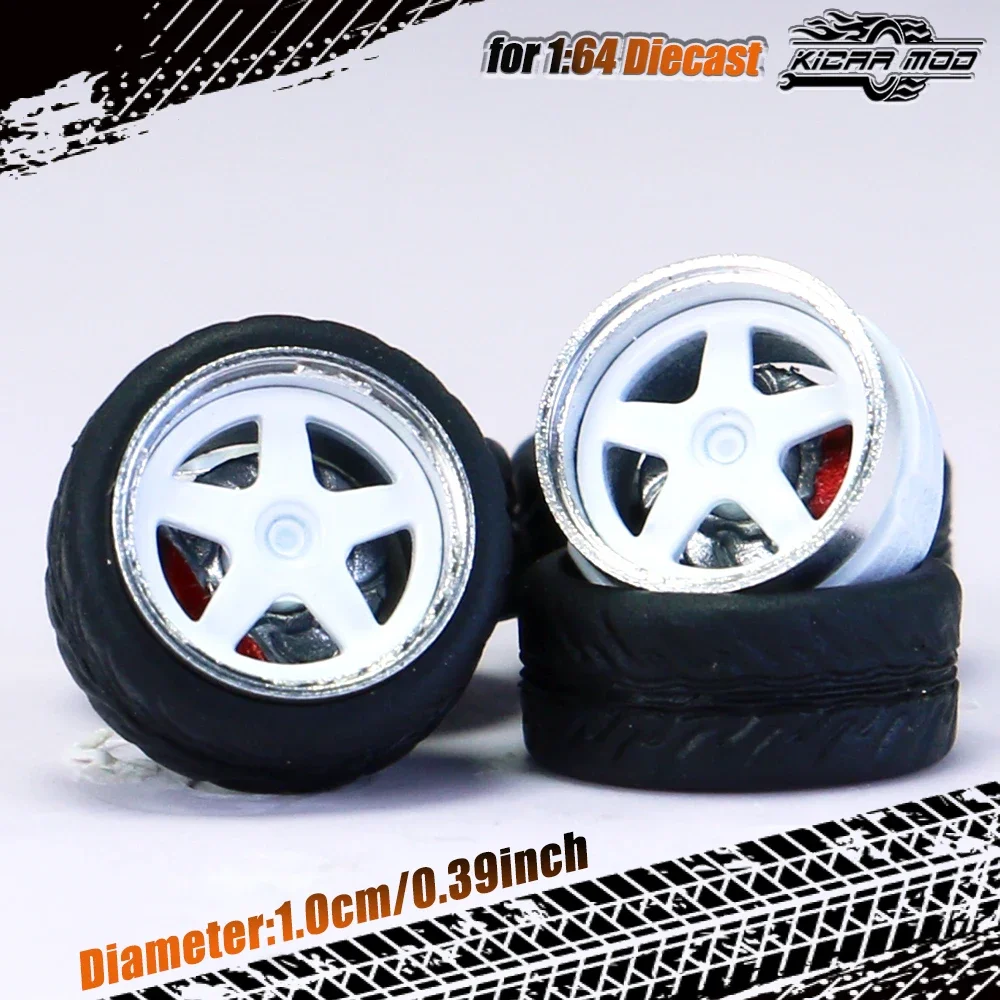 High-Quality 1/64 Scale Model Car Wheels with Rubber Tire and Metal Rims
