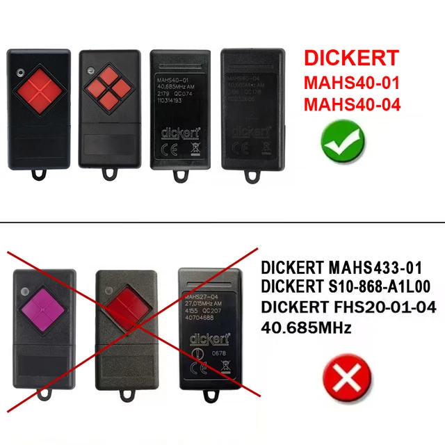 Remote Control 40 mhz DICKERT 1 Button 40.685MHz MAHS40-01MAHS40-04 Garage Door Opener Transmitter Replacement 2