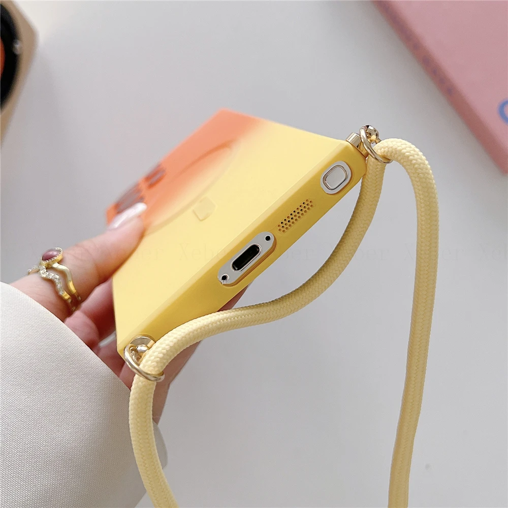 Gradient Pattern Magnetic Wireless Charging Necklace Lanyard Matte Silicone Case