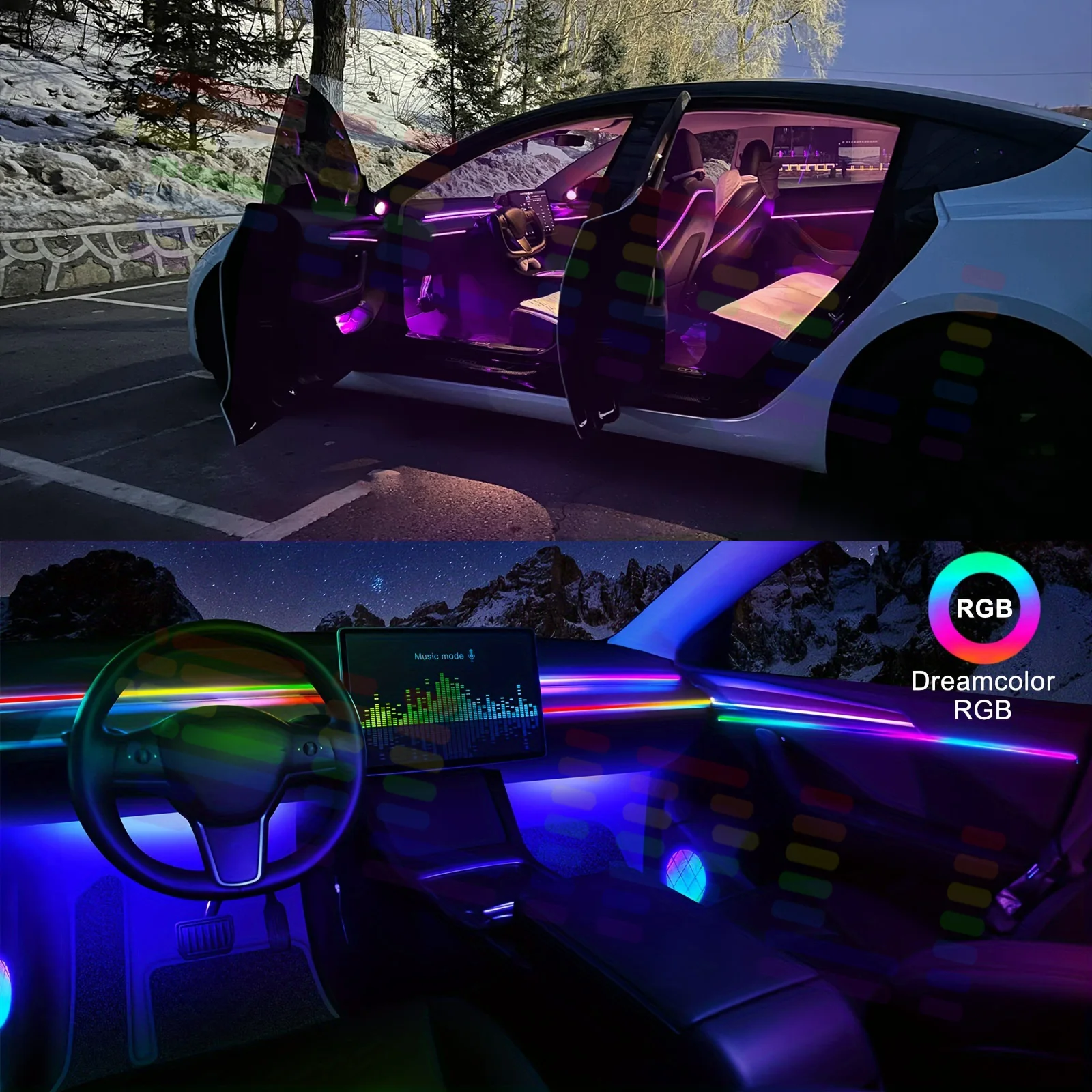 Tesla Car Ambient Lights - RGB 64-Color LED Interior Strip Symphony Atmosphere Lamp Accessories