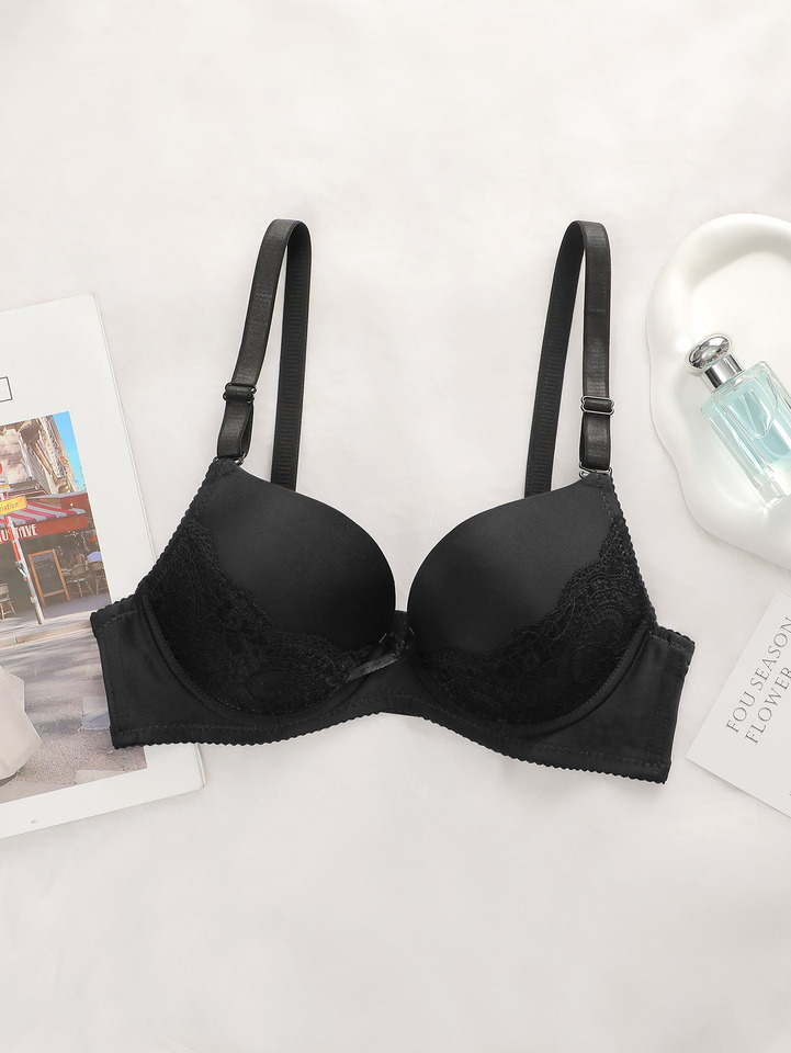 Women's sexy lace lingerie with steel rims gathered push ups adjustable shoulder straps comfortable and casual fit bra J2493