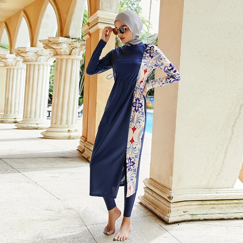 

Burkini 2022 г., Новые мусульманские купальники, 3 шт., хиджаб с цифровым принтом и длинным рукавом, Исламский купальник, халаты Burkini