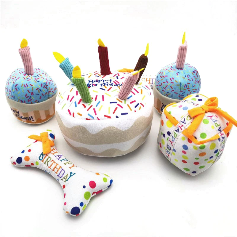 Pet Dog Toy Cute Birthday Cake Squeaky Toys Bite Resistant Bone Shape Stuffed Toy Cat Puppy Chew Toy Interactive Dog Accessories Pet Dog Toy Cute Birthday Cake Squeaky Toys Bite Resistant Bone Shape Stuffed Toy Cat Puppy Chew Toy Interactive Dog Accessories