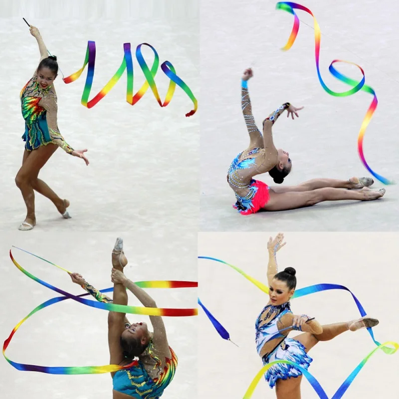 Ruban de gymnastique artistique, 2 mètres, 12 pièces, avec bâton, banderole  de danse pour enfants