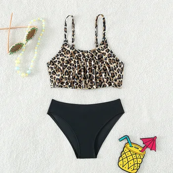 Set bikini leopardato per ragazze Costumi da bagno divisi in 2 pezzi Costumi da bagno per ragazza estiva Costume da bagno per bambini 4-13 anni Costume da bagno per bambini Adolescenti 1
