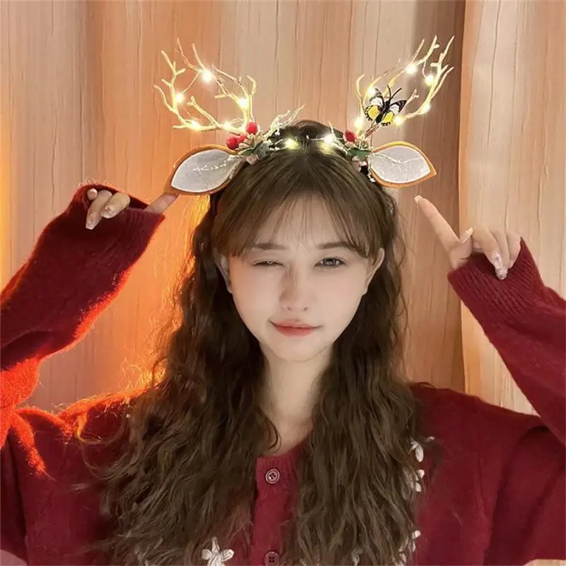 Cute Christmas Headband Hair Hoop Girl Plush Reindeer Antlers Deer Ear Hair Accessories Christmas Gift Xmas Hoop Headband