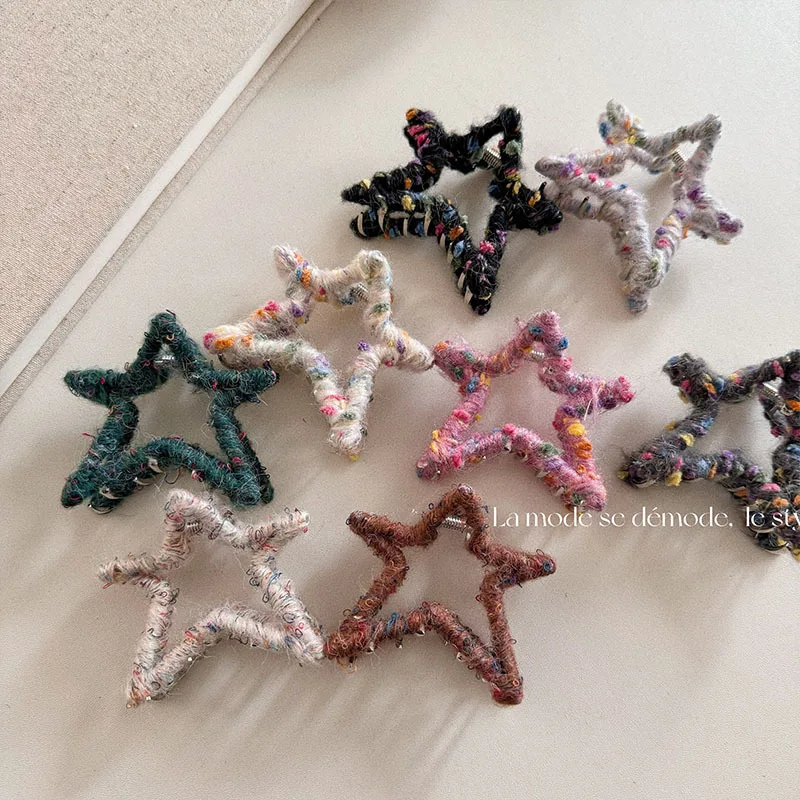 New Wool Star Hair Claw Clips Autumn Winter High Quality Sweet Cute Women Hair Accessories korean twist claw clips solid color simple design high ponytail styling tool hair accessories crab hairgrip for women headwear