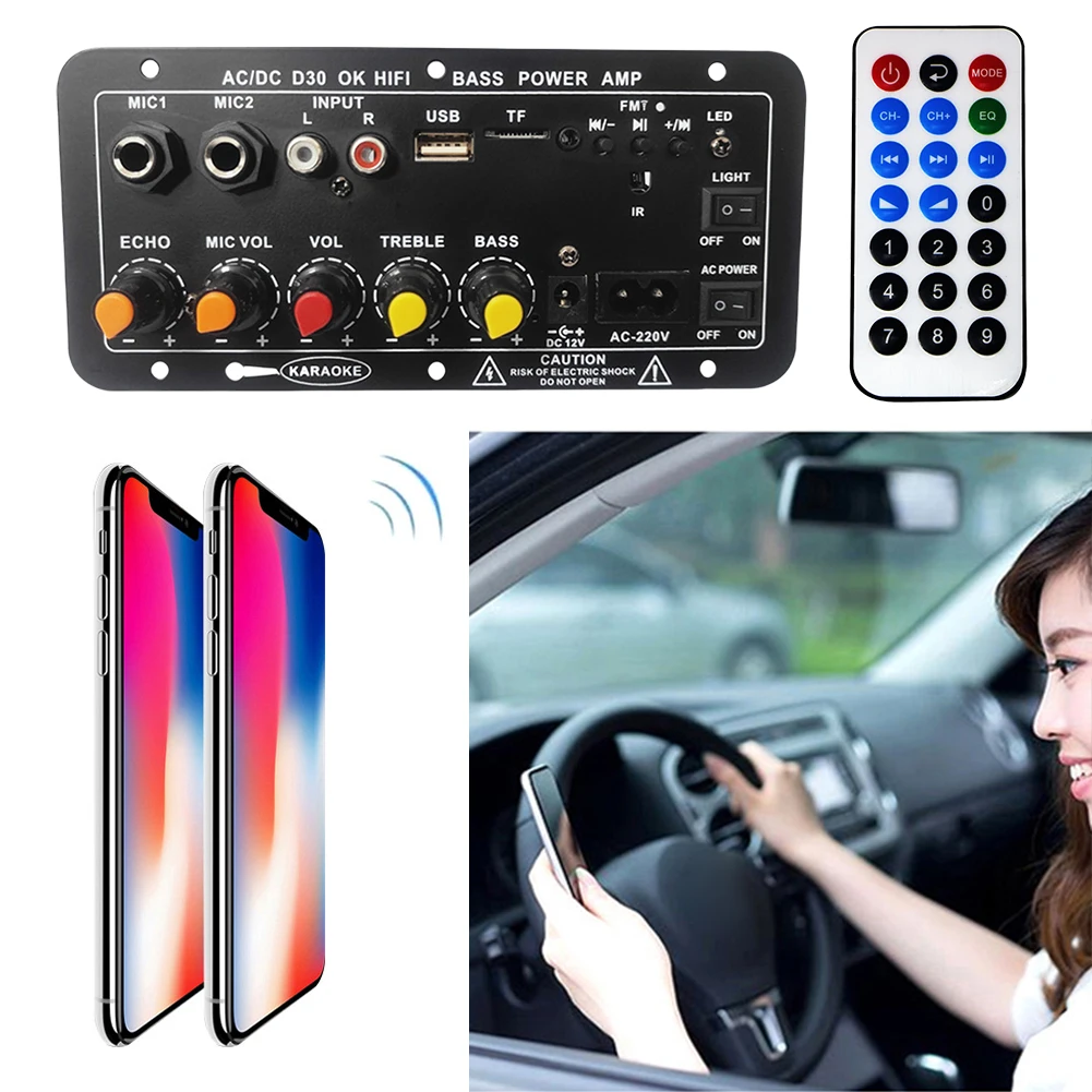 Description Picture 4 of item12V 220V Heavy Bass Sound Wireless Radio Module Karaoke Amplifier Subwoofer Bluetooth-Compatible Digital Stereo Amplifier Board