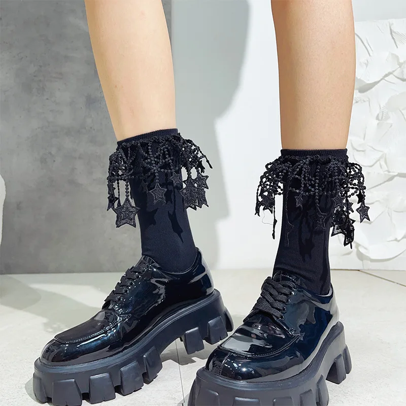 

Anime Black Jk Calf Socks Lolita Spicy Girl Sweet Cool Loose Socks Cosplay Costumes Accessories Star Lace Kawaii Stocking Cool