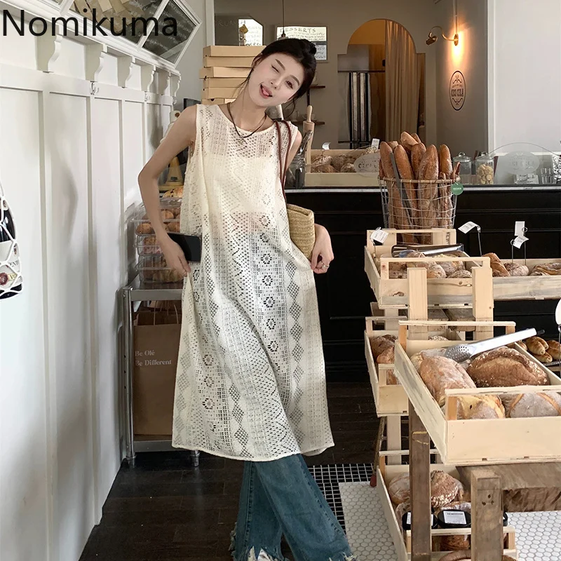 

Женское кружевное платье без рукавов, летнее тонкое свободное Прозрачное платье, 2024