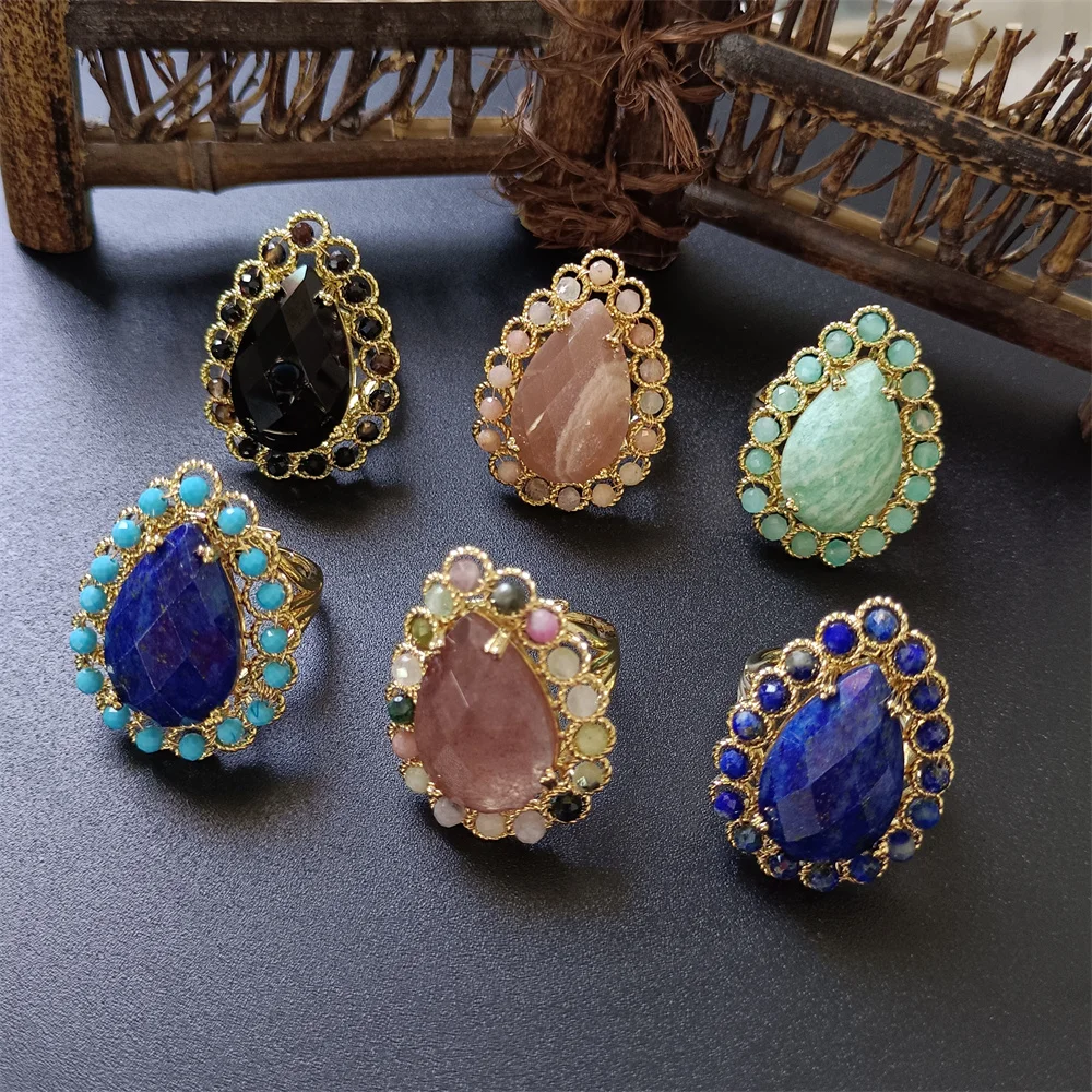 

Natural Stone Material Women's Rings with Multiple Popular Elegant Luxury Ladies' Banquet Party Simple and Exquisite Jewelry