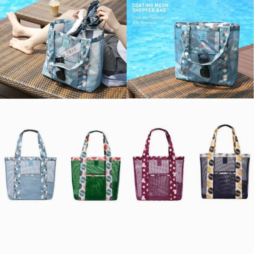 

Large Capacity Beach Mesh Bag Portable Single Shoulder With Zipper Storage Bag Quick Dry Clothes Storage Bag Beach