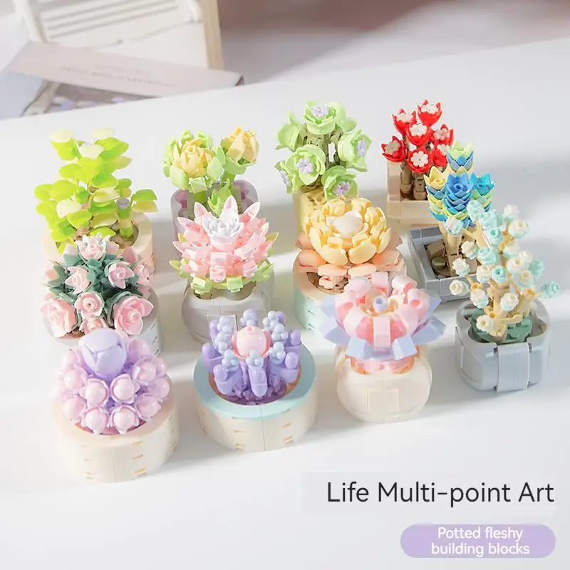 Blocchi Di Costruzione Creativi Giocattoli Piante Grasse Simulate Fiori Mattoni Piante Bonsai Piccole Particelle Ornamenti Decorativi Assemblati