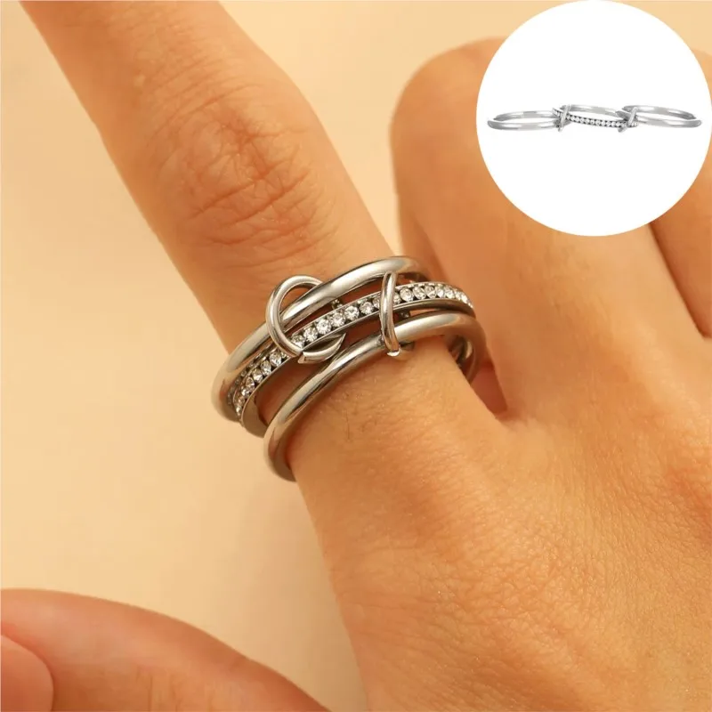 316L Stainless Steel Mixed Color Inlaid Zircon Stacked Ring for Women Vinatge Elegant Waterproof Rings Party Jewelry Gifts