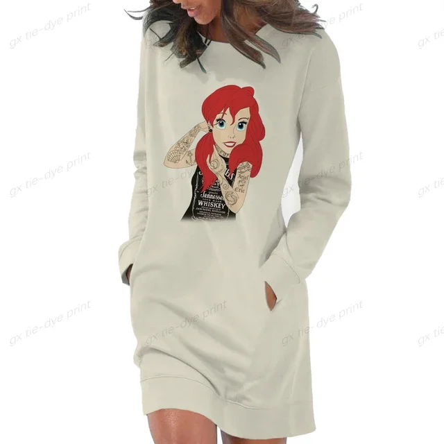 thumbnail image 1 of Vestido con capucha de princesa punk de Disney para mujer, vestido con bolsillos a la moda, minivestidos a la cadera para mujer, tallas grandes, 1 of 5