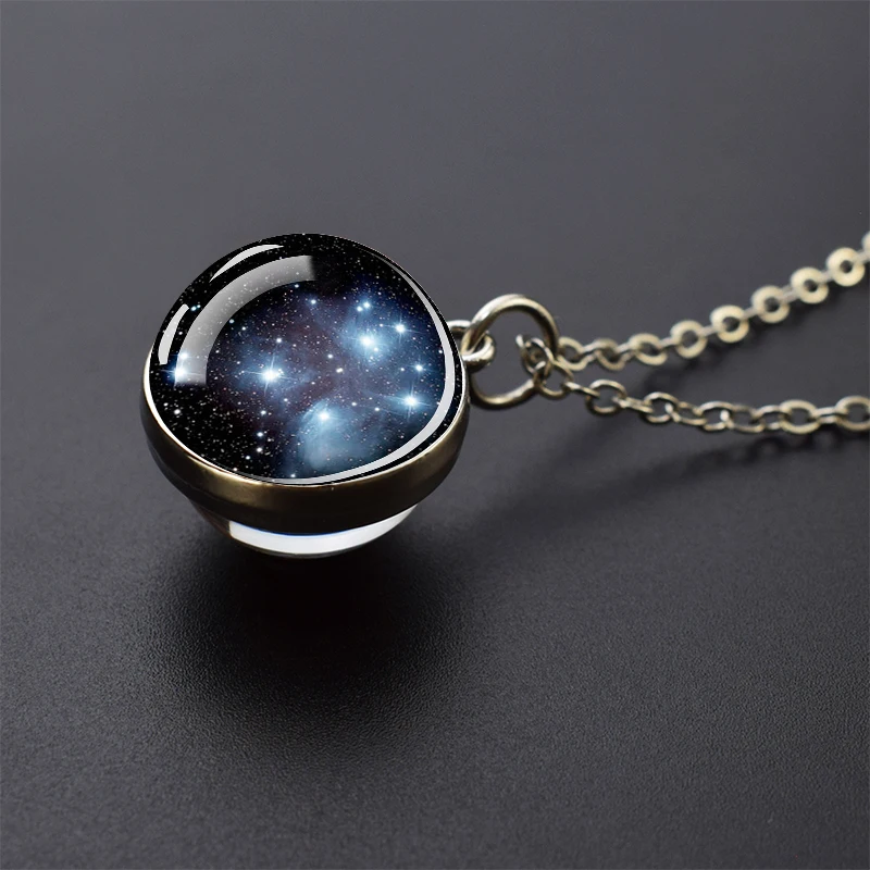 Celestial Galaxy Pendant Necklace – Double-Sided Glass Ball Astronomy Jewelry Gift