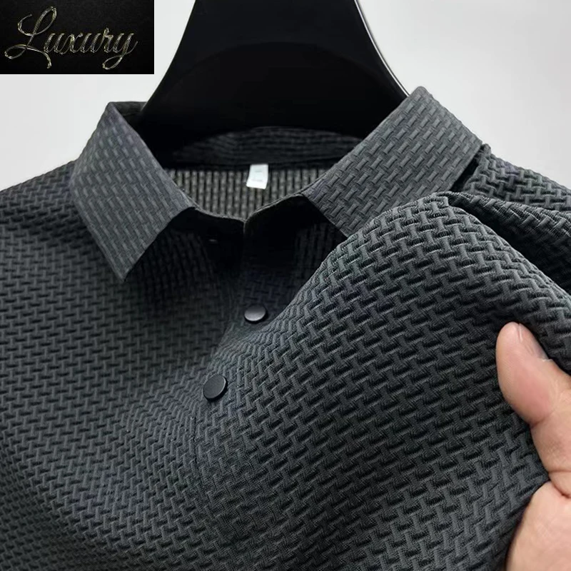 

Summer New Men's High-end Ice Silk Elasticity Polo Shirt Fashion Breathable Business Casual T-Shirt Korea Male Brand Clothes