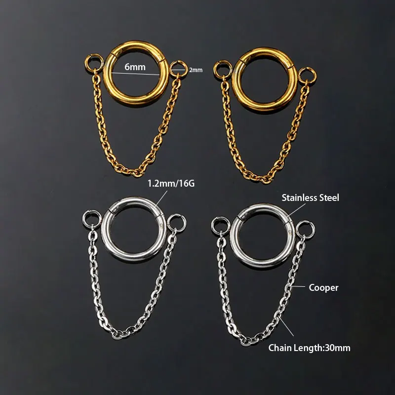 Piercing Jewelry Conch Rook Helix Tragus Lobe Chain Hoop Earrings Zircon Cartilage Stainless Steel Stud Earring Piercing Jewelry