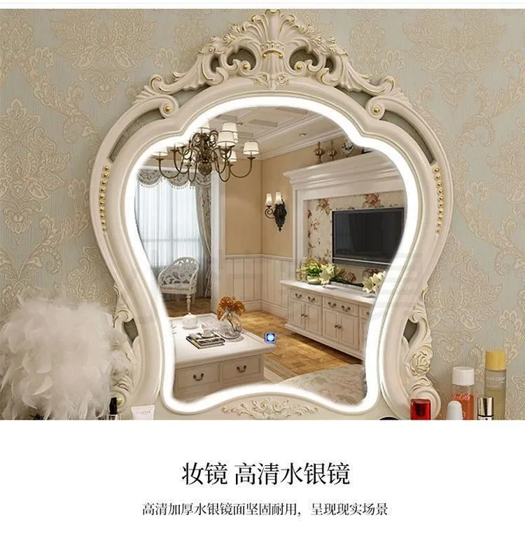 Description Picture 2 of itemVintage Aesthetic Dresser Cabinet Led Desings Wood Luxury Drawer Bedroom Makeup Table Mirror Hotel Toaletka Bedroom Furniture