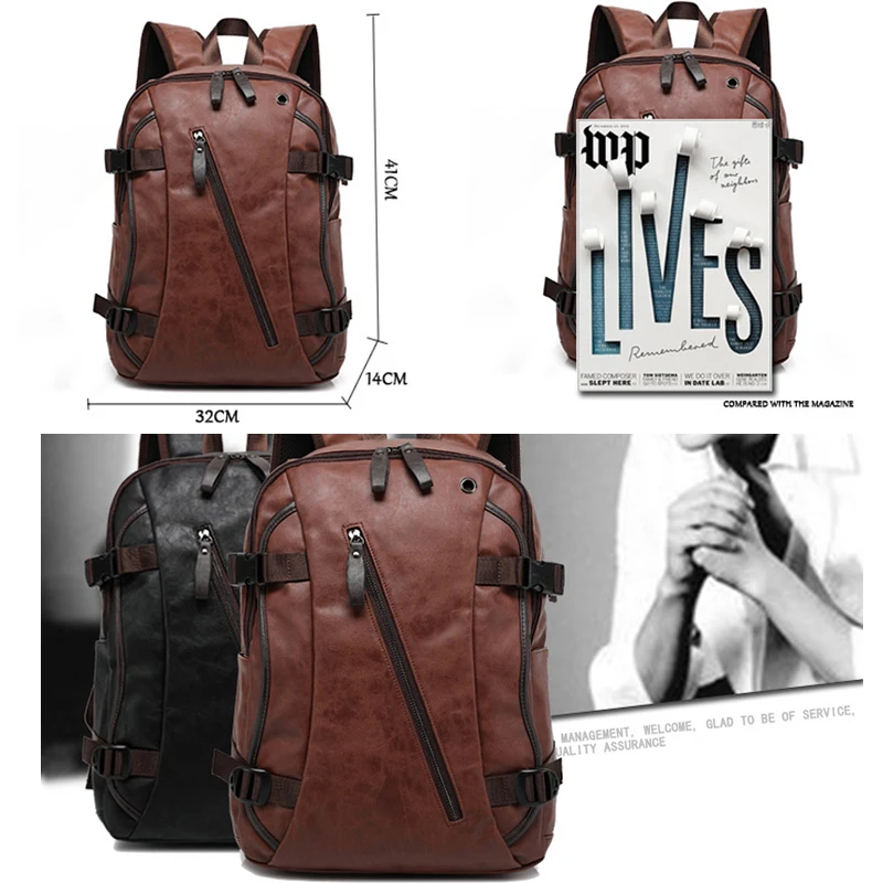 Korean Fashion PU Leather Travel Backpack Carry On Waterproof Students Schoolbag Causal Business Laptop Daypack for Men Women