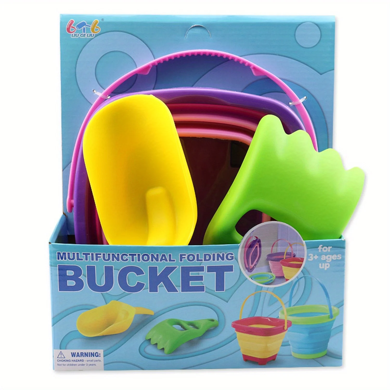 Summer Beach Play Toy Bucket Retractable Folding Bucket Multifunctional Outdoor Play Portable Square Bucket with Shovel 3