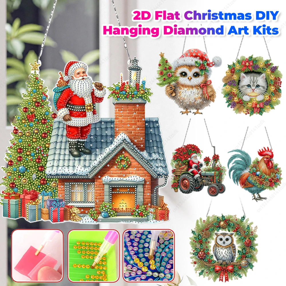 Door Hanging Diamond Art Painting Kits DIY Santa Claus Diamond Painting Welcome Signs Owl Cat Diamond Art Window Ornamen