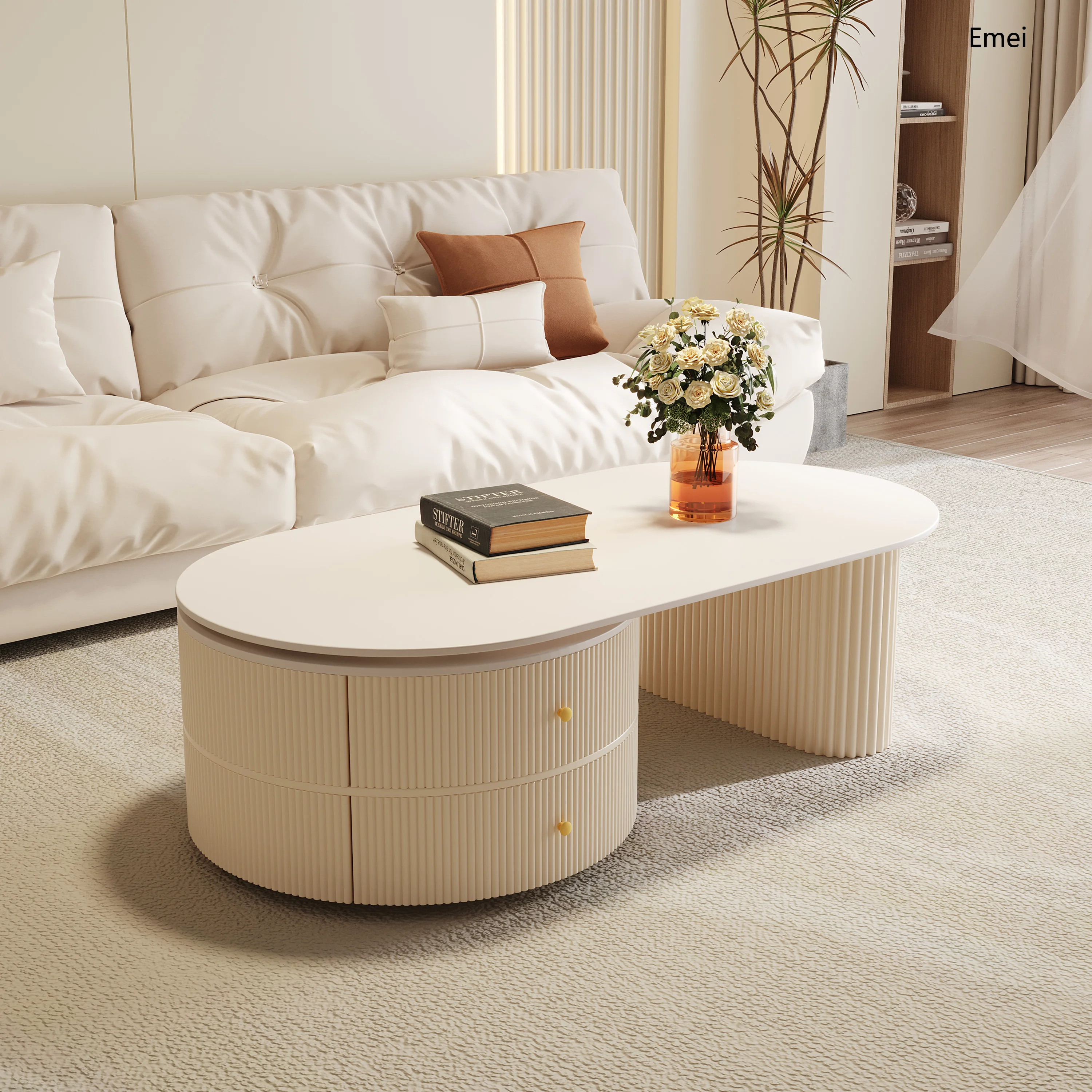 Cream wind rock board coffee table living room household new retractable light luxury combination coffee table