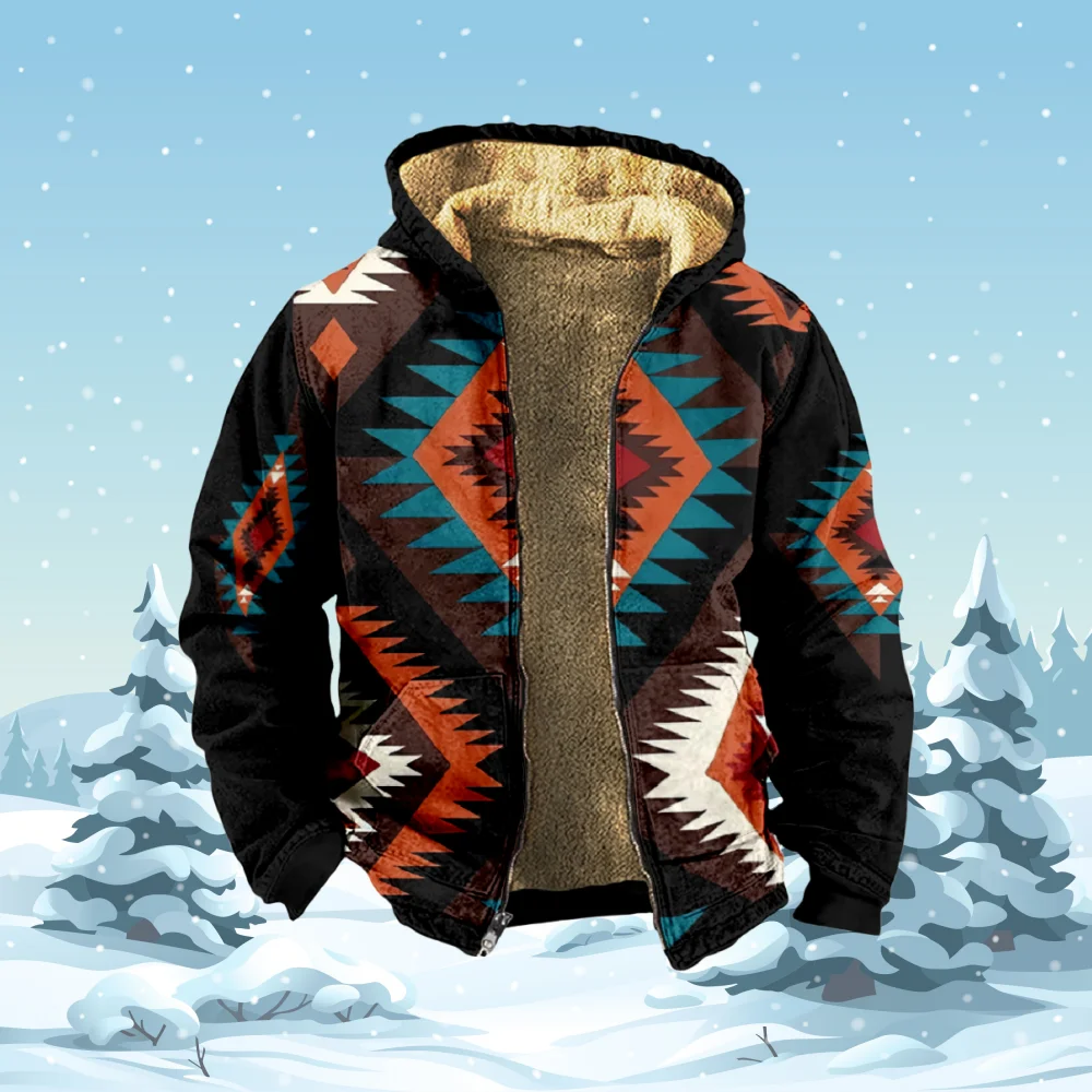 

Men's Zipper Hoodies Winter Fleece Parka Coat Bohemia Fish Tribal Graphics Jacket Sweatshirts Outerwear Daily Hooded Zip-up 2023