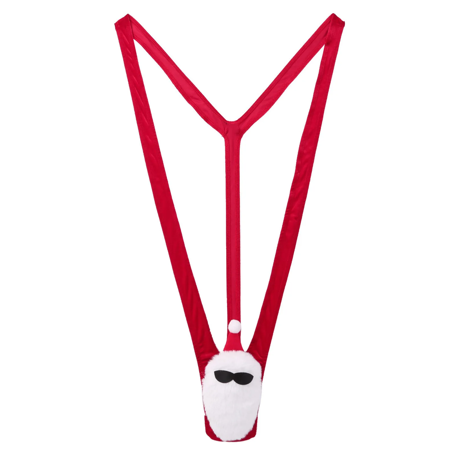 Santa Role Play Lingerie - Men's V-Cut Bodysuit with Suspenders, Festive Set