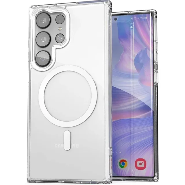Fashion Clear Magnetic Magsafe Wireless Charge Case for Samsung Galaxy S25 S24 S23 S22 S21 S20 Plus FE Ultra Anti-drop Cases