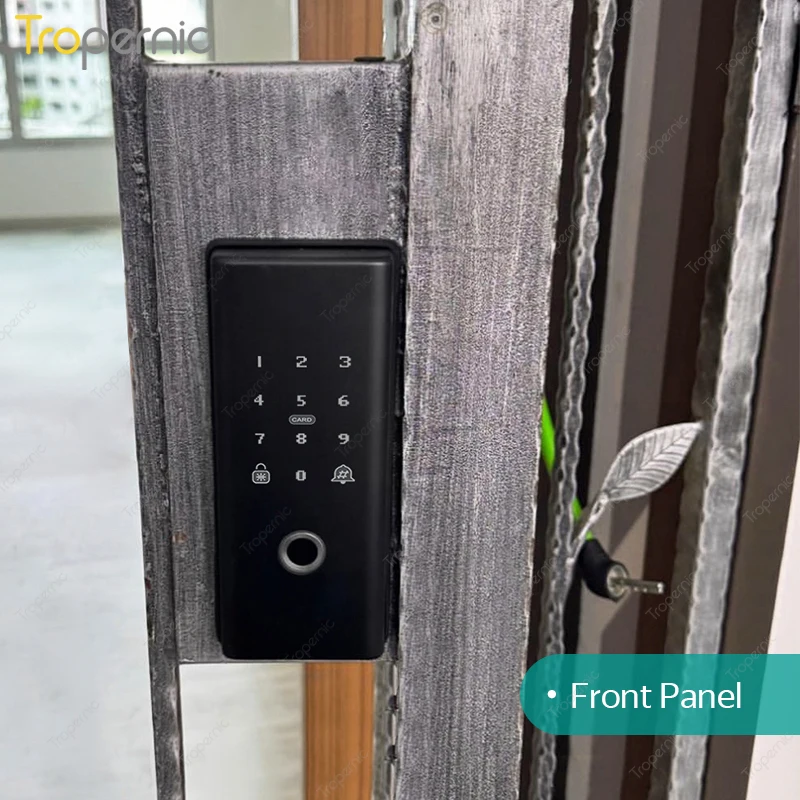 듀얼 지문 게이트 디지털 잠금, 핀 코드, RFID 카드 초인종, 기계식 키, 투야 앱, 12mm 두께 스틸 게이트 잠금 해제