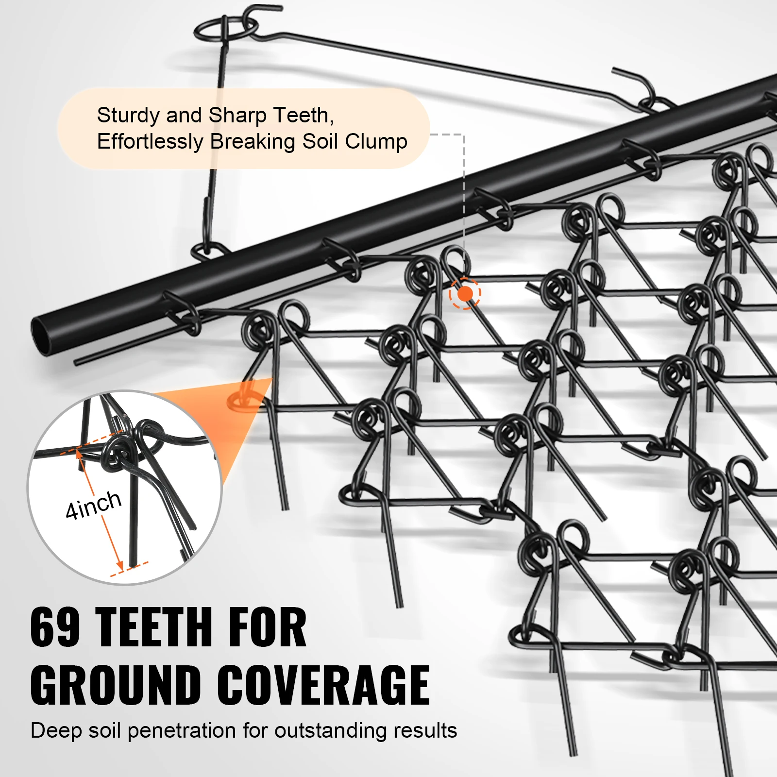 VEVOR Drag Harrow 4'x4' Heavy-Duty Chain Harrow with 69 Teeth ATV UTV Tractor Attachments Field Drag Mat for  Sod Prepping 3