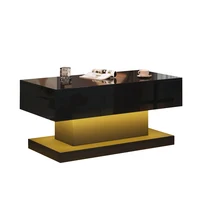 Table à thé élévatrice moderne à haute brillance Table basse LED 100x50x45 Cm avec éclairage LED, plateau de table semi-ascenseur et design coulissant latéral 6