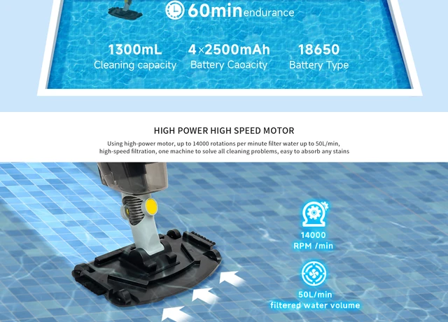 Lydsto Cordless Robot Pool Vacuum Cleaner S1 Automatic Pool Vacuum Cleaner Wireless Robot Vacuum Cleaner for Pool Auto Parking 4