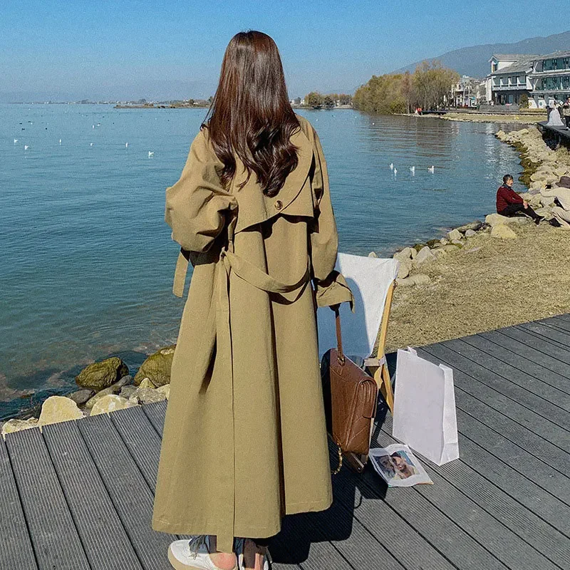 

2023 Autumn Women Trench Coat Classic Casual Loose Belt Coat Women Trench Fashion Chic Double Breasted Long Trench Women Outwear