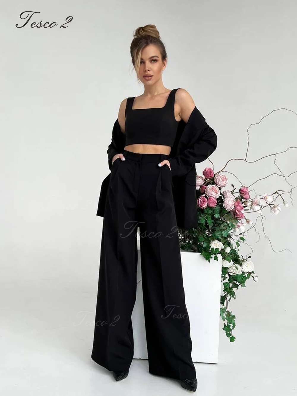 Tesco 2 Casual Suit For Women Loose Pantsuit Business Office Bespoke Women Suit 2 Piece Jacket Blazer Pants For Spring Summer