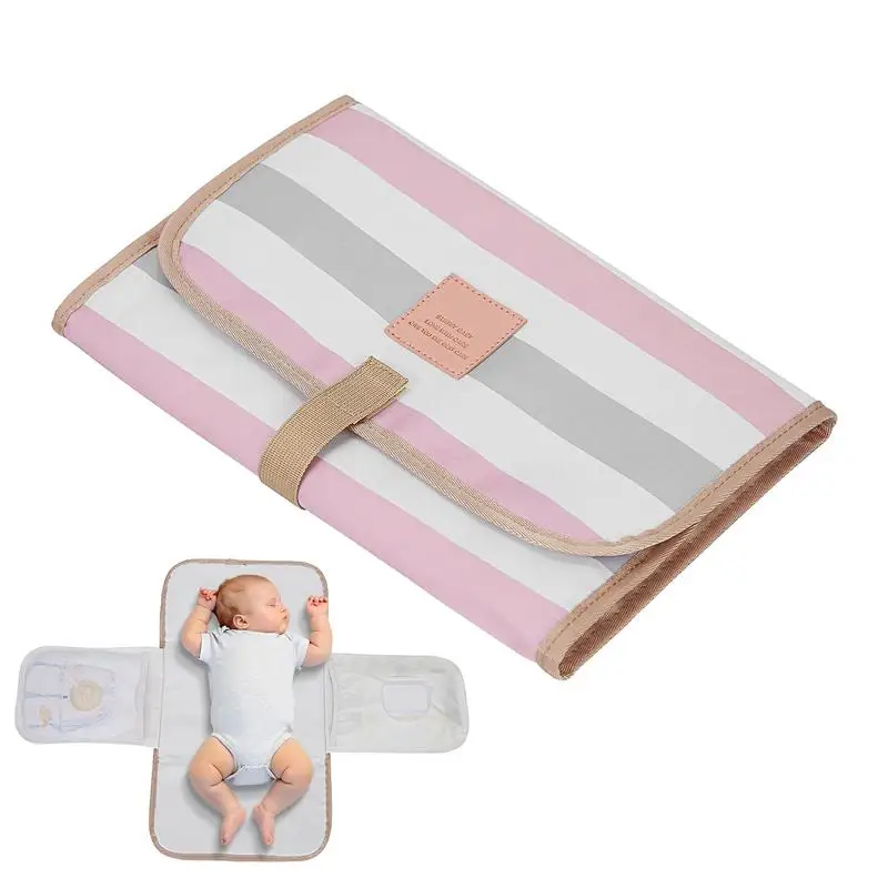 Baby Portable Changing Pad Foldable Waterproof Washable Diaper Changing Pad Portable Classic Stripes Lightweight Baby