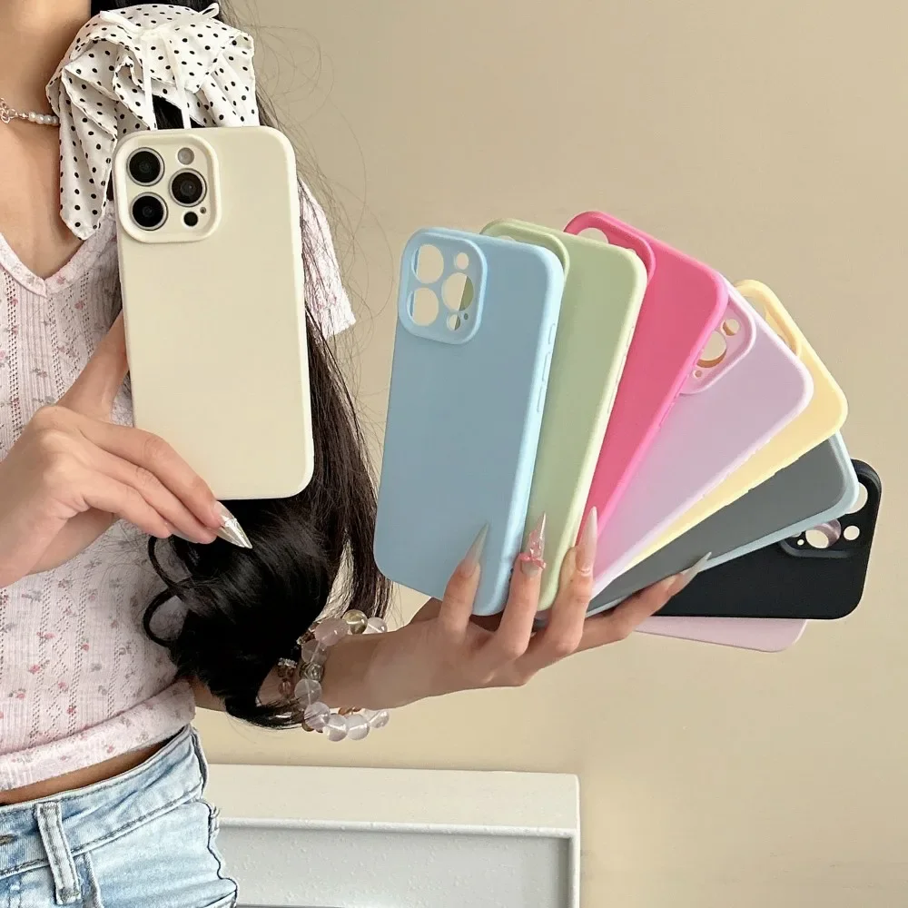 Soft Solid Color Silicone Phone Case For Apple iPhone 16E 16 15 14 13 12 11 Pro Max 16 15 14Plus Cover Shockproof protect Covers